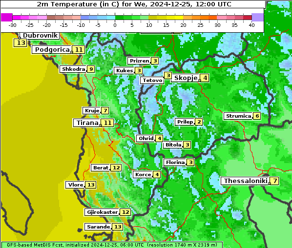 Temperatur, 25. 12. 2024