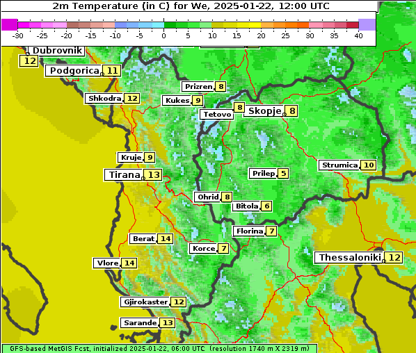 Temperatur, 22. 1. 2025