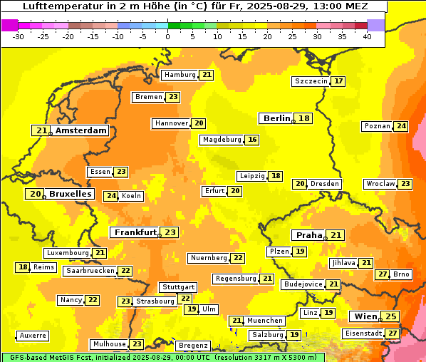 Temperatur, 29. 8. 2025
