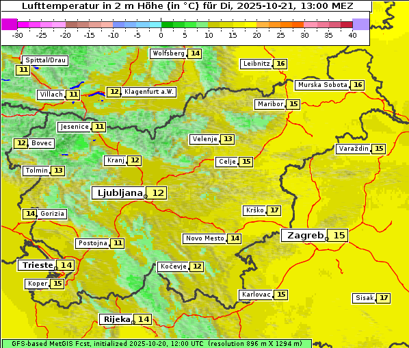 Temperatur, 21. 10. 2025