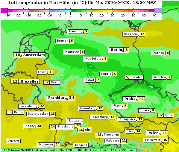 Temperatur, 20. 4. 2026