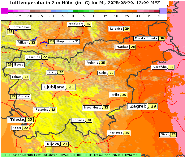 Temperatur, 20. 8. 2025