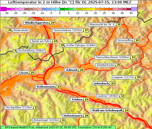 Temperatur, 15. 7. 2025
