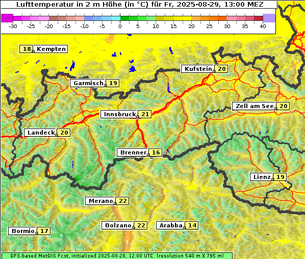 Temperatur, 29. 8. 2025