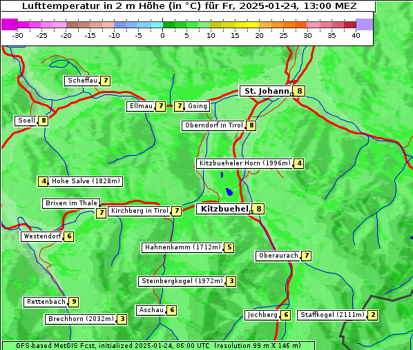 Temperatur, 24. 1. 2025