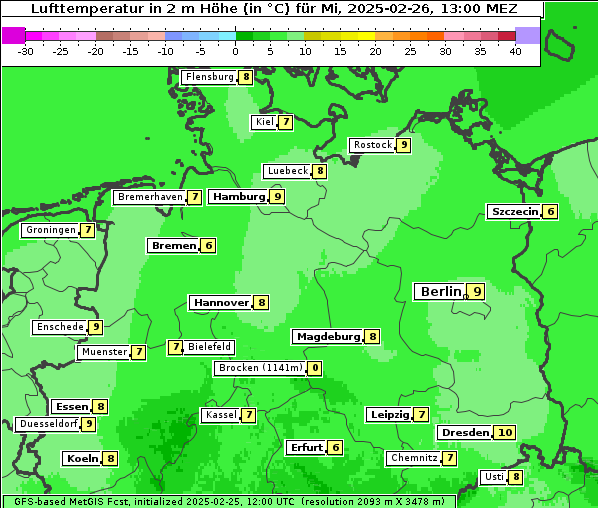 Temperatur, 26. 2. 2025