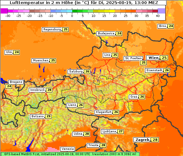Temperatur, 19. 8. 2025