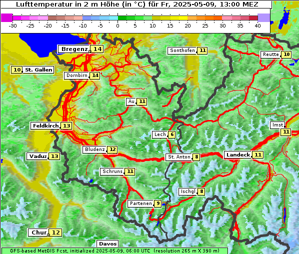 Temperatur, 9. 5. 2025