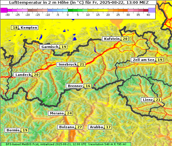 Temperatur, 22. 8. 2025