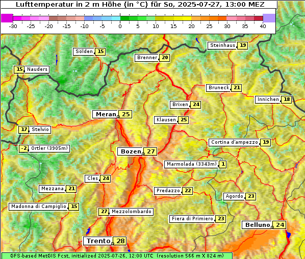 Temperatur, 27. 7. 2025