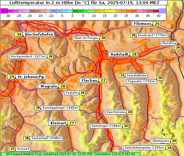 Temperatur, 19. 7. 2025