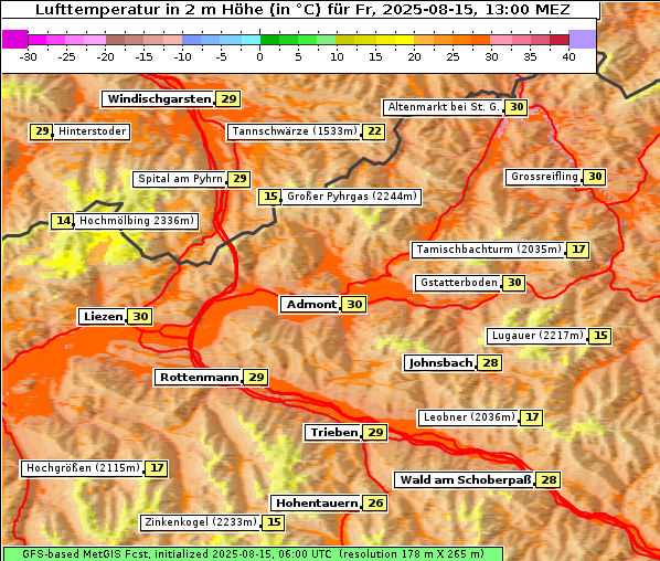 Temperatur, 15. 8. 2025