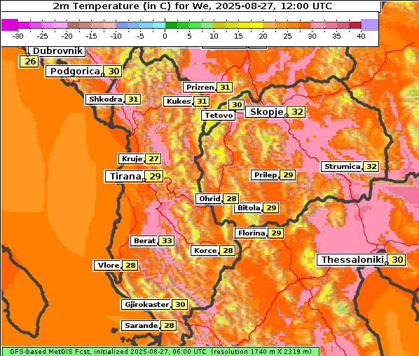 Temperatur, 27. 8. 2025