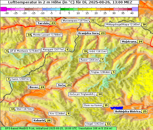 Temperatur, 26. 8. 2025