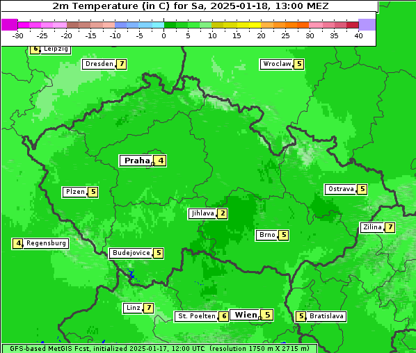 Temperatur, 18. 1. 2025