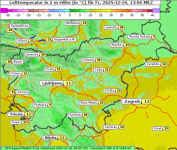 Temperatur, 19. 12. 2025