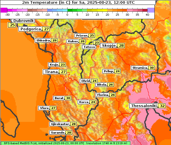 Temperatur, 23. 8. 2025