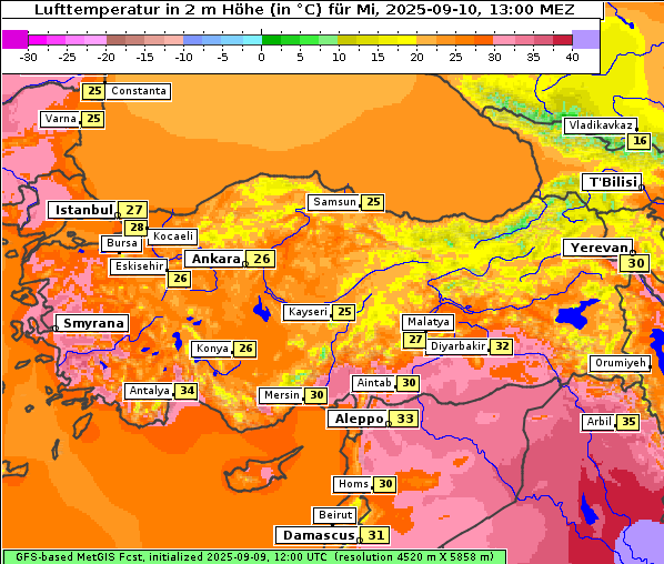 Temperatur, 10. 9. 2025