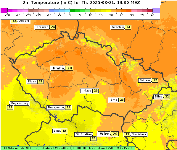 Temperatur, 21. 8. 2025