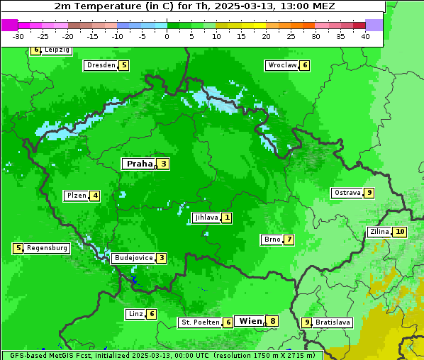 Temperatur, 13. 3. 2025