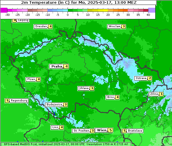 Temperatur, 17. 3. 2025