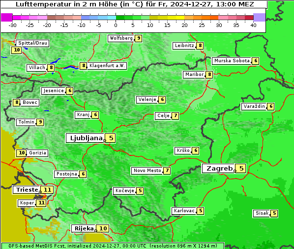 Temperatur, 27. 12. 2024