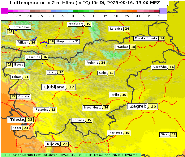 Temperatur, 16. 9. 2025