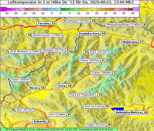 Temperatur, 21. 8. 2025