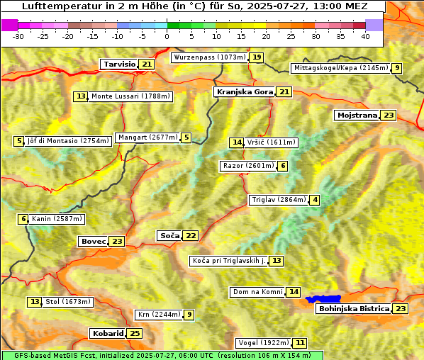 Temperatur, 27. 7. 2025