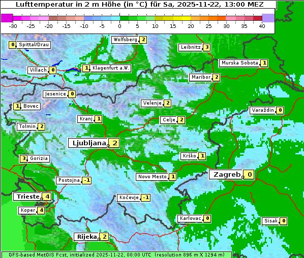 Temperatur, 22. 11. 2025
