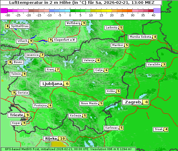 Temperatur, 21. 2. 2026