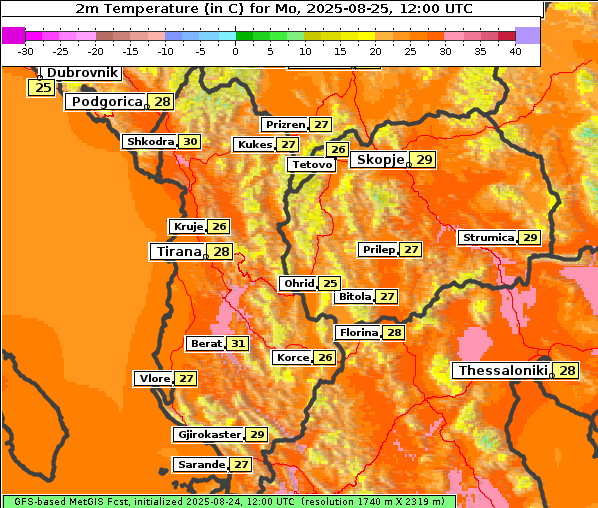 Temperatur, 25. 8. 2025