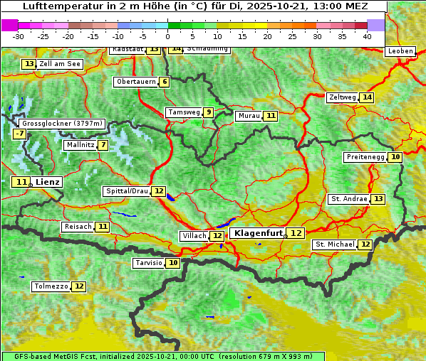 Temperatur, 21. 10. 2025