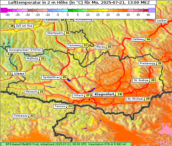 Temperatur, 21. 7. 2025