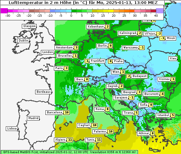 Temperatur, 13. 1. 2025