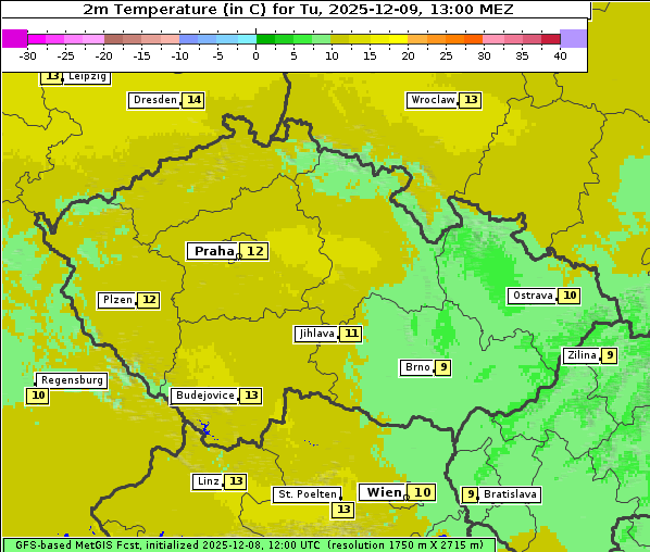 Temperatur, 9. 12. 2025
