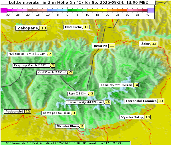 Temperatur, 24. 8. 2025