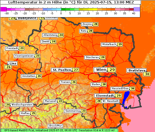 Temperatur, 15. 7. 2025