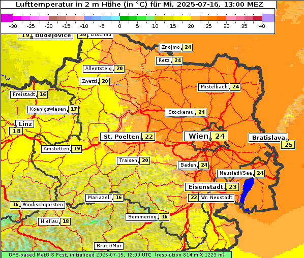 Temperatur, 16. 7. 2025