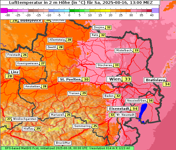Temperatur, 16. 8. 2025