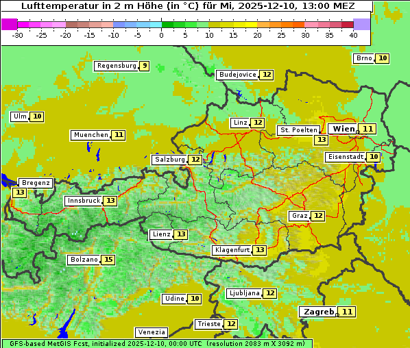 Temperatur, 10. 12. 2025