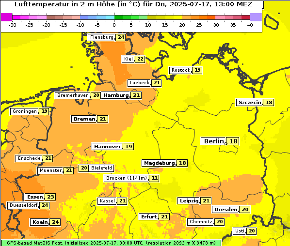 Temperatur, 17. 7. 2025