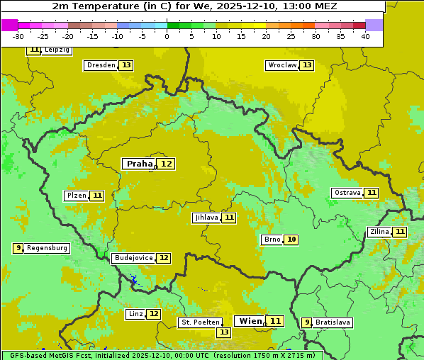 Temperatur, 10. 12. 2025