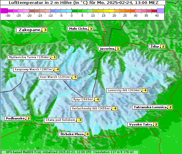 Temperatur, 24. 2. 2025