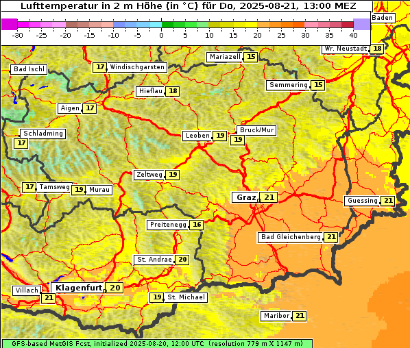 Temperatur, 21. 8. 2025
