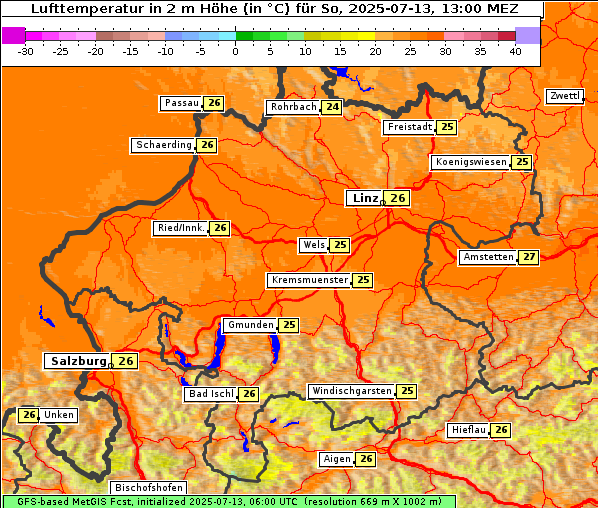 Temperatur, 13. 7. 2025