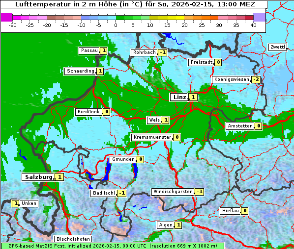 Temperatur, 15. 2. 2026