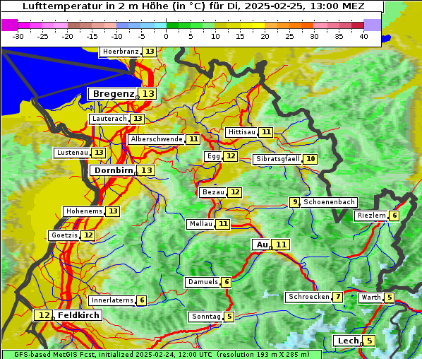 Temperatur, 25. 2. 2025