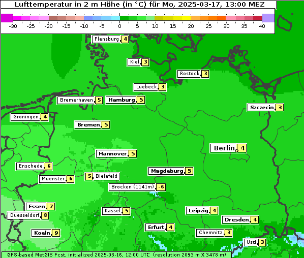 Temperatur, 17. 3. 2025