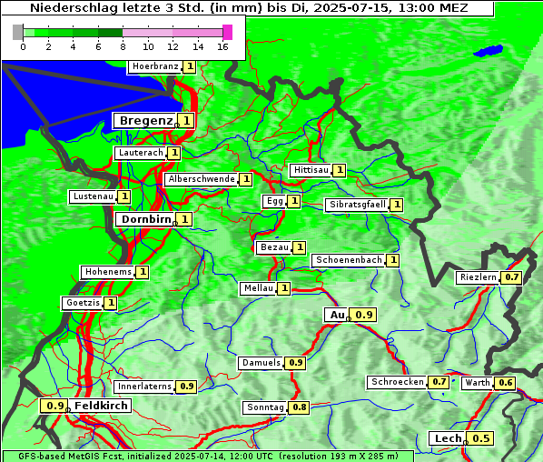 Niederschlag, 15. 7. 2025